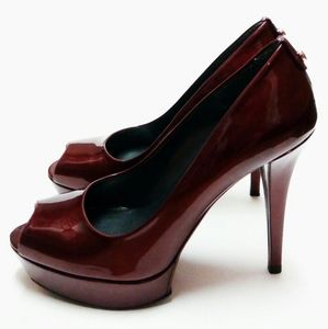 STUNNING WINE/RED PLATFORM PEEP TOE STILETTO HEELS